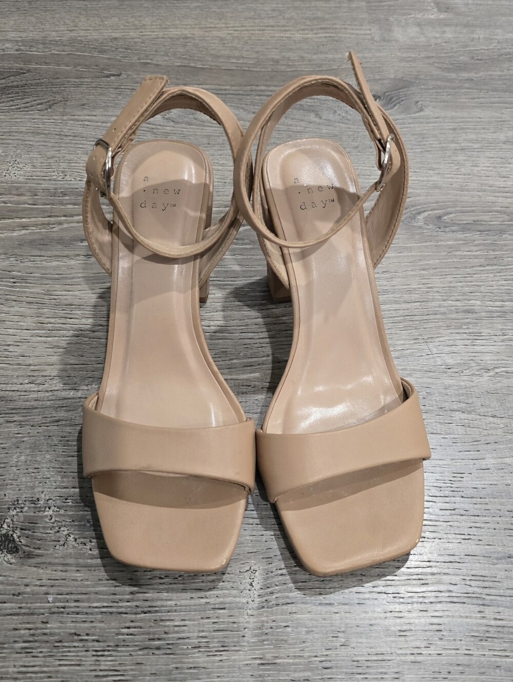 Nude Block Heel Ankle Strap Sandals